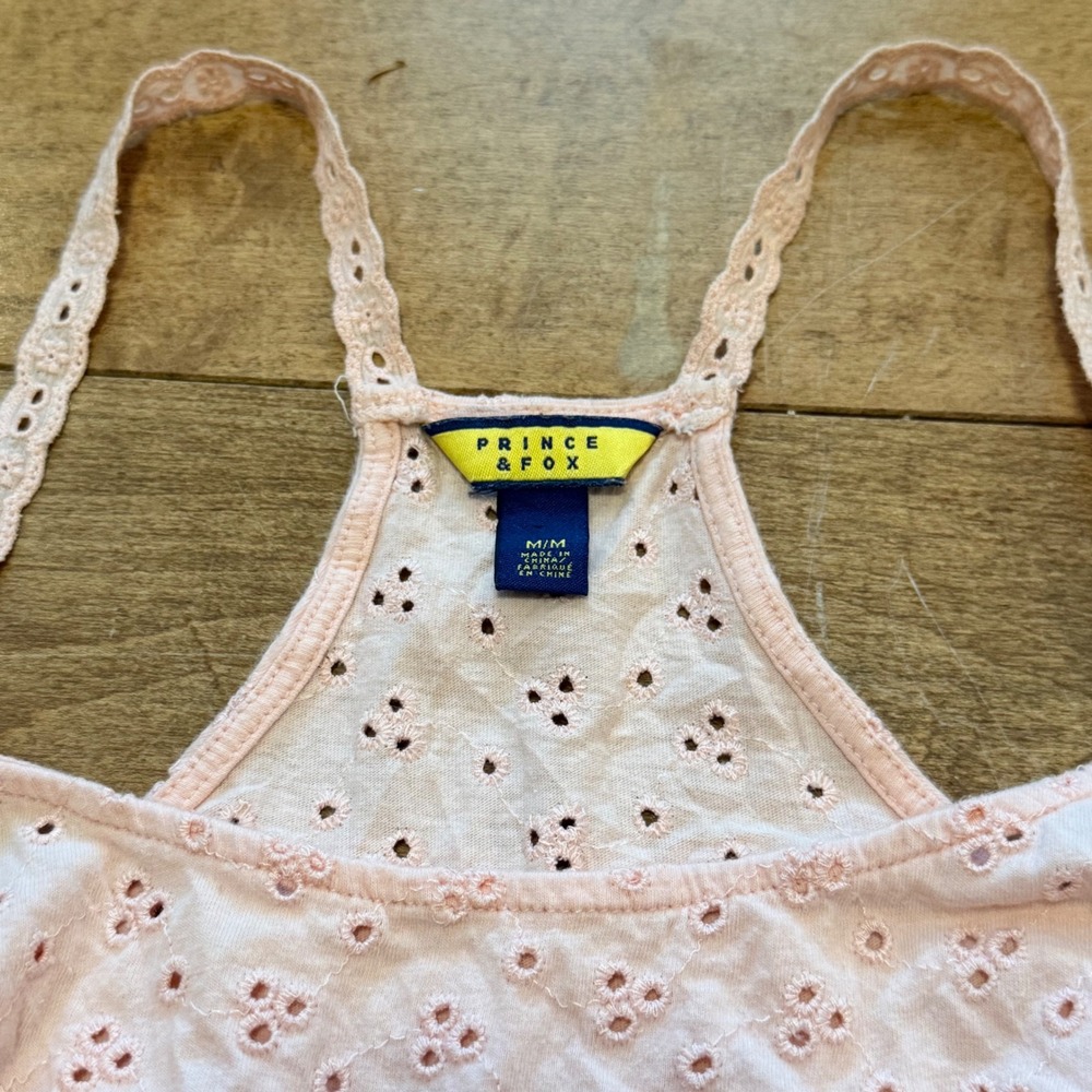 Prince & Fox Pink Eyelet Lace Cami Tank Top Coquette Summer Cropped Medium - Picture 2 of 6